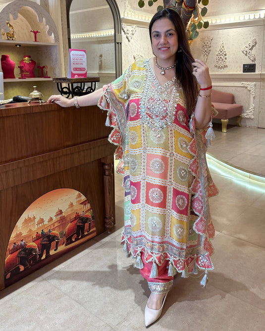 Coloured gharchola gotta work festive kaftan set