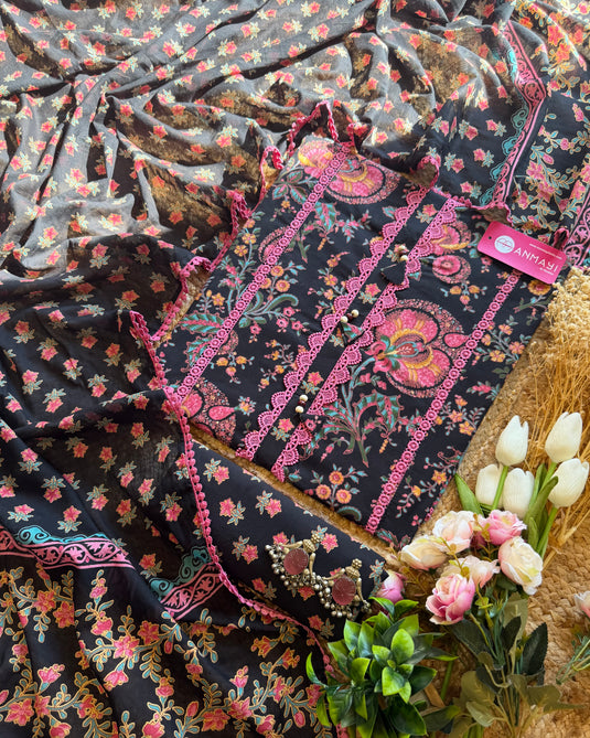 Pakistani crochet pure cotton suit set with cotton dupatta