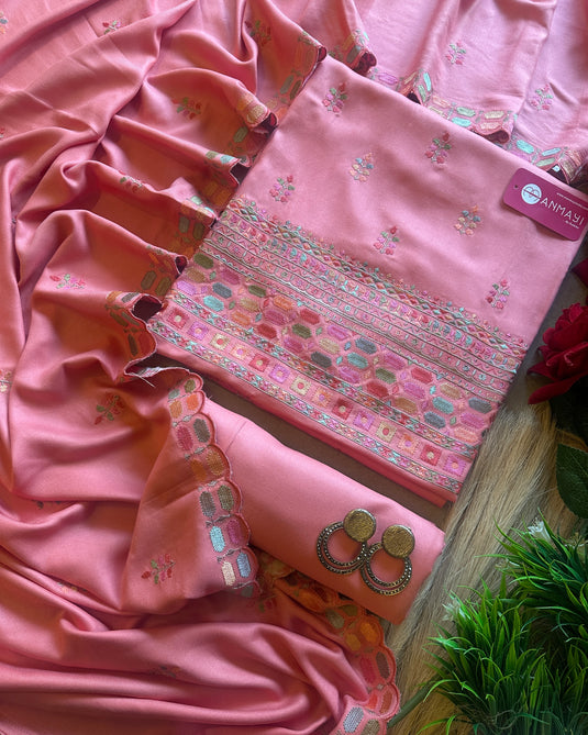 Phulkari work soft and pure pashmina suit set