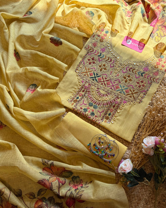 Boho looks kantha work Jamdani suit set