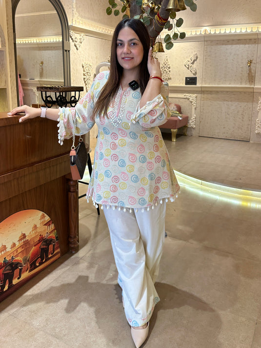 Jute Linen pastel digital print Coord Set