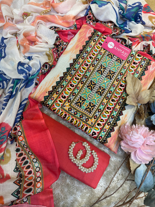 Neon Patola print muslin cotton suit set