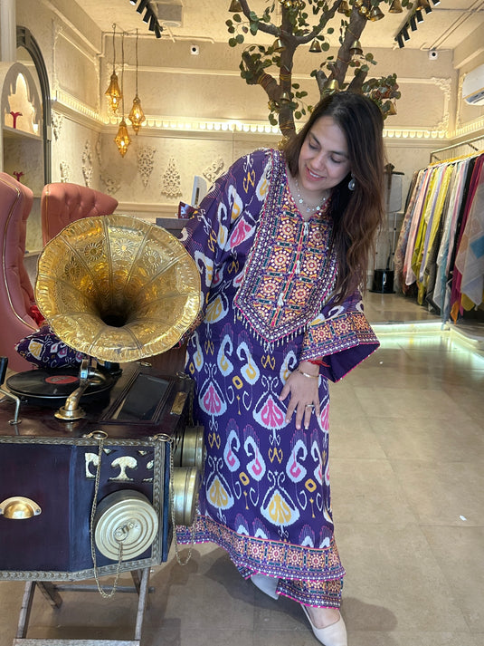 Ikkat print upada silk boho style choga sets