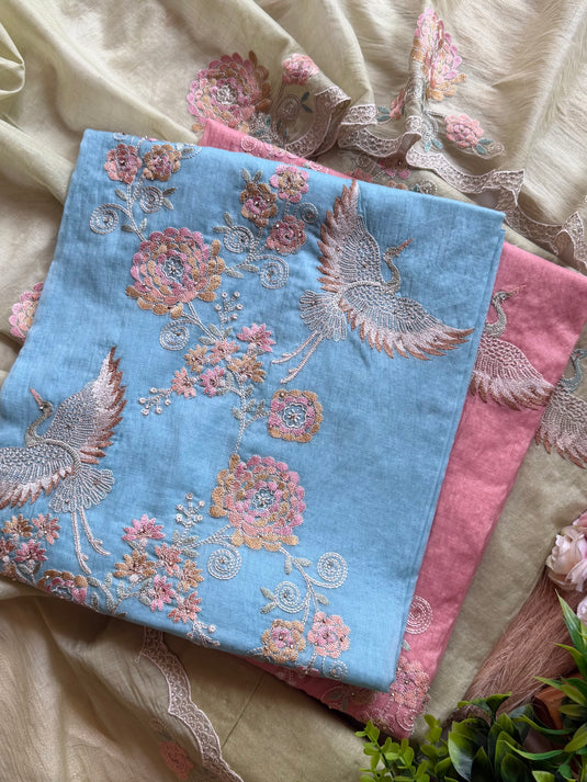 Crown crane festive Dori work Mul Chanderi suit set
