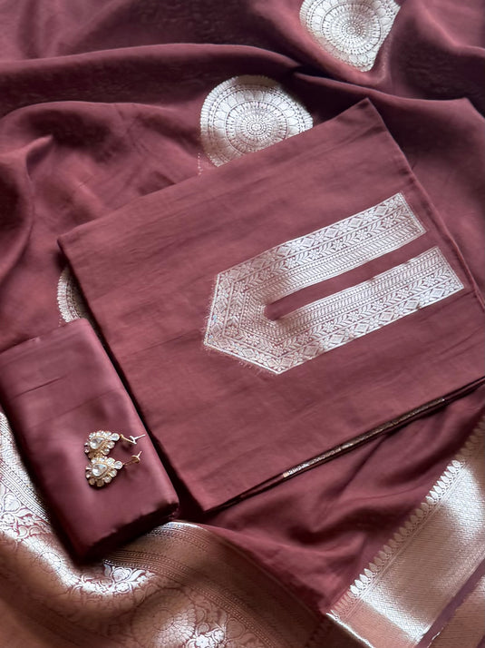 Zari work pure mul chanderi suit set