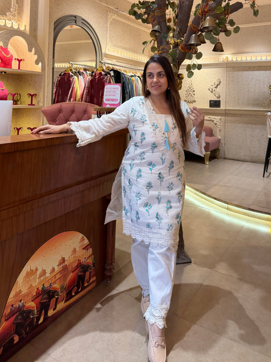 Cotton embroidered ivory coord set