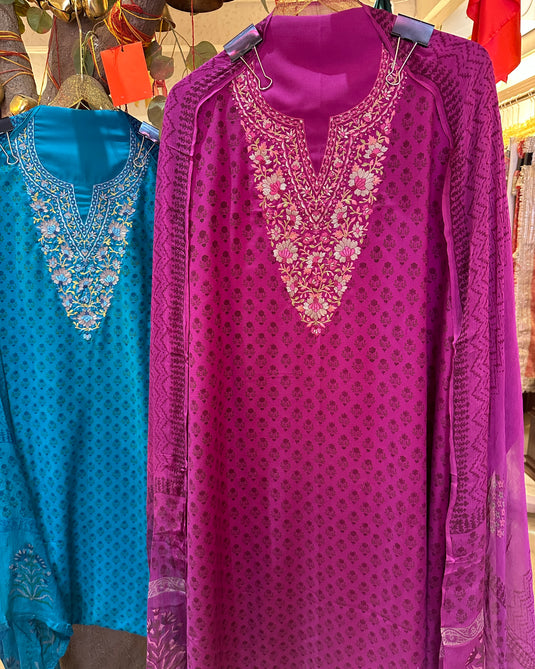 Organic cotton block print machine work suit set