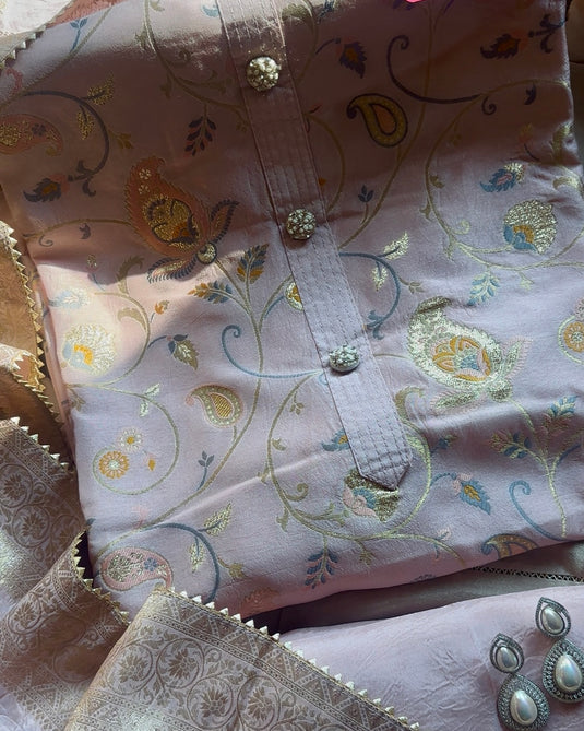 Dolla Silk pastel Jaal jacquard suit set