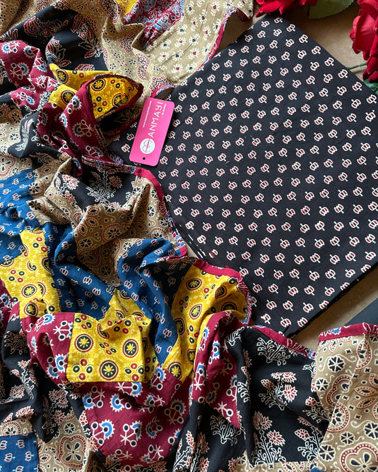 Patched dupatta ajrakh cotton suit set