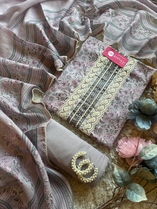 Soft printed rayon cotton suit set with cotton dupatta