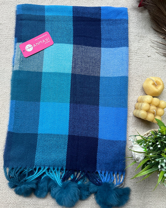 Soft check pom pom stoles