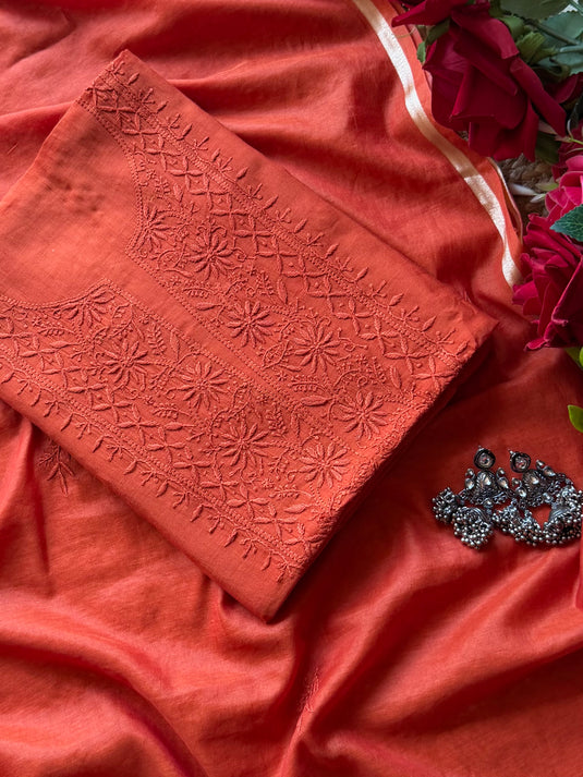Bakhiya Chikankari pure mul suit set