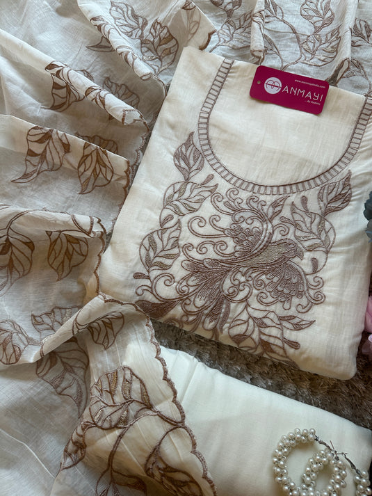 Mul Chanderi dori work bird suit set