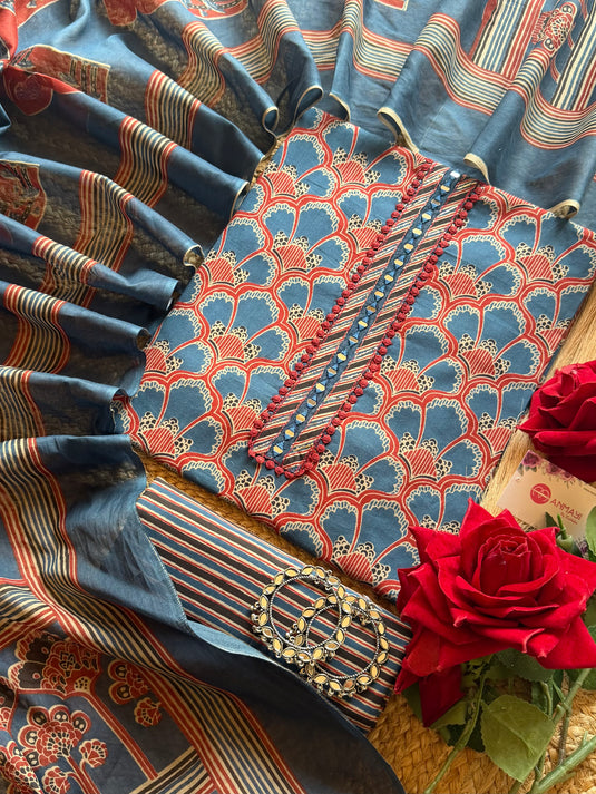 Temple flower print Cambric cotton suit set