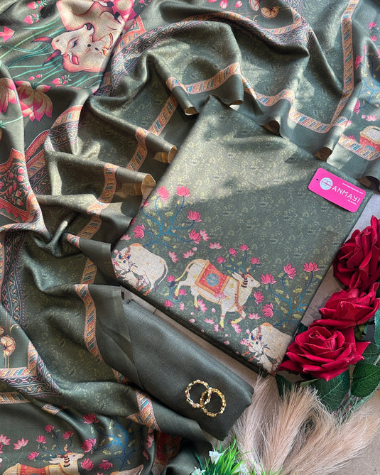 Pichwai cow soft spun suit set