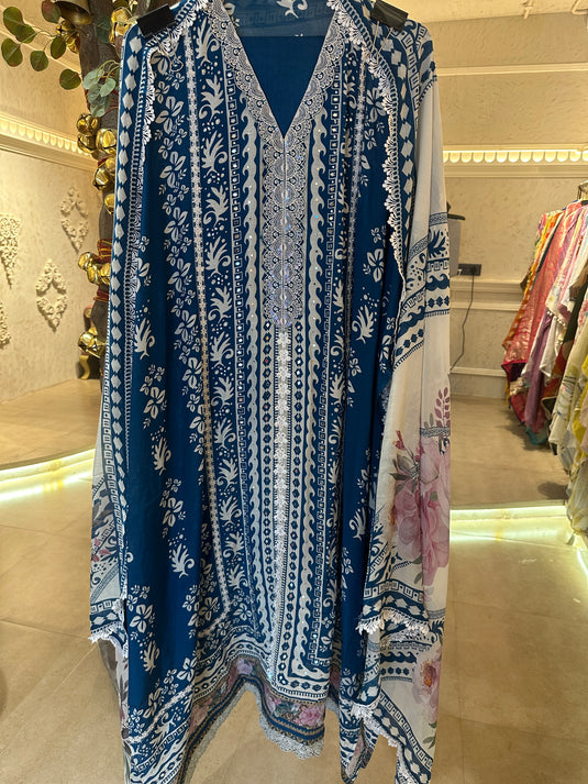 Panel print pure muslin mirror work suit