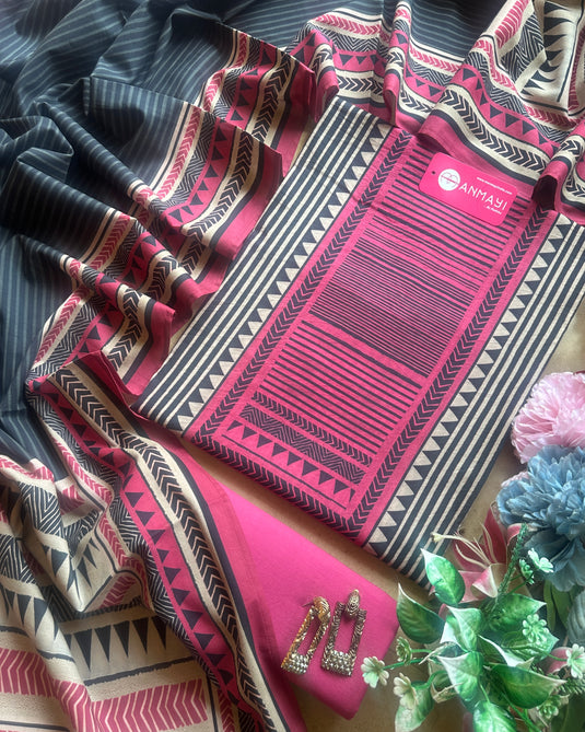 Abstract geometric print pure mul cotton suit set