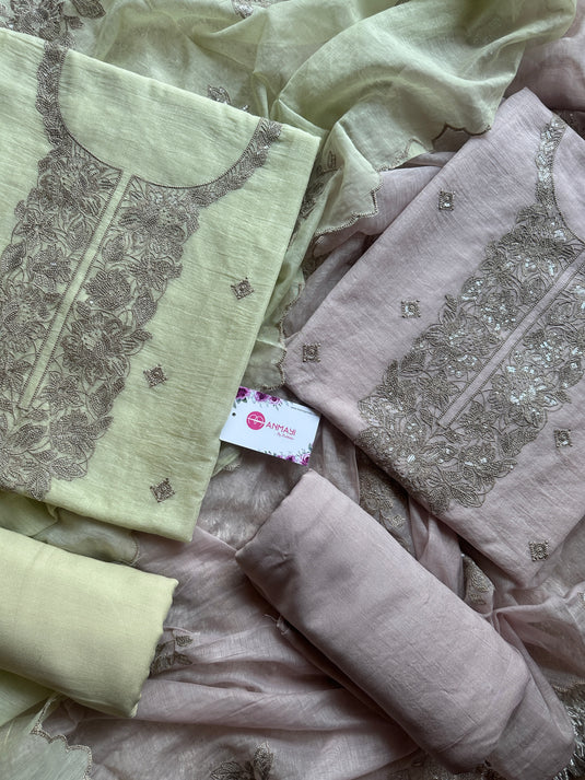 Mul Chanderi zari dori work suit set