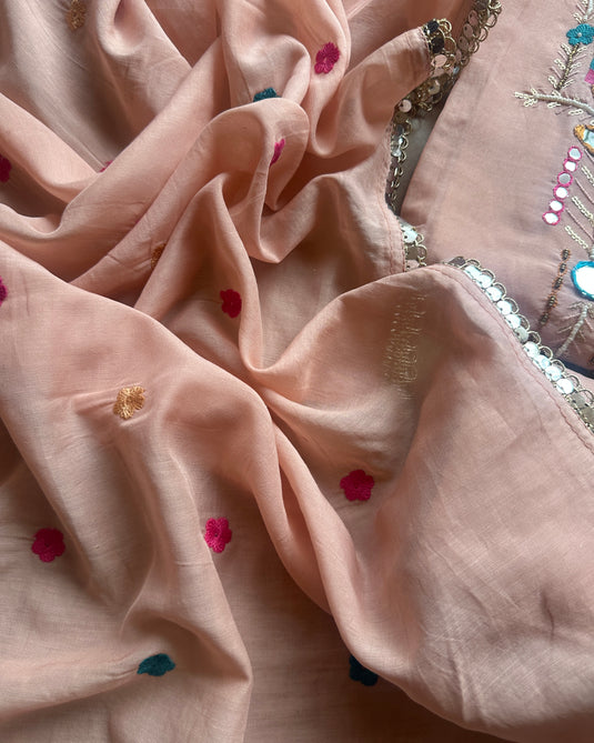 Boho looks mirror work mul chanderi suit set