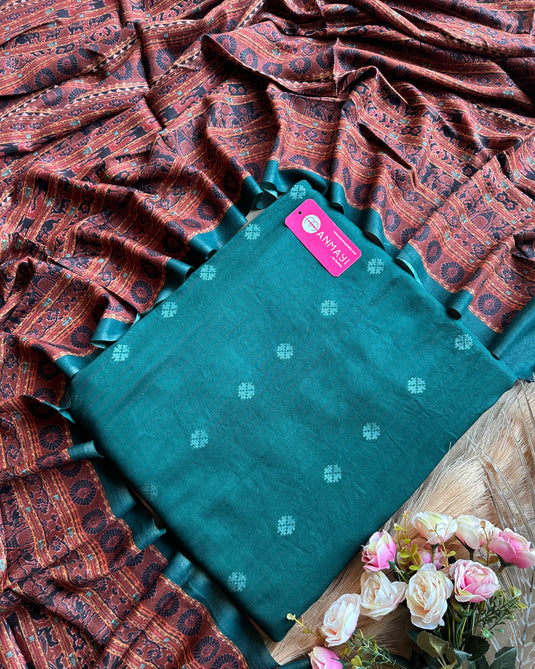 Pure pashmina jacquard work suit set with printed shawls