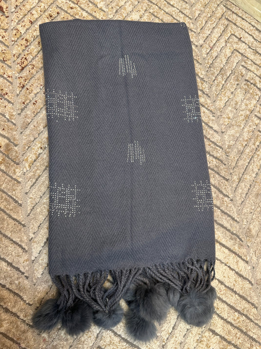 Abstract stone work soft wool stoles with Pom Pom
