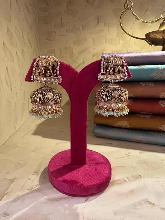 Antique pearl elephant pair of jhumki
