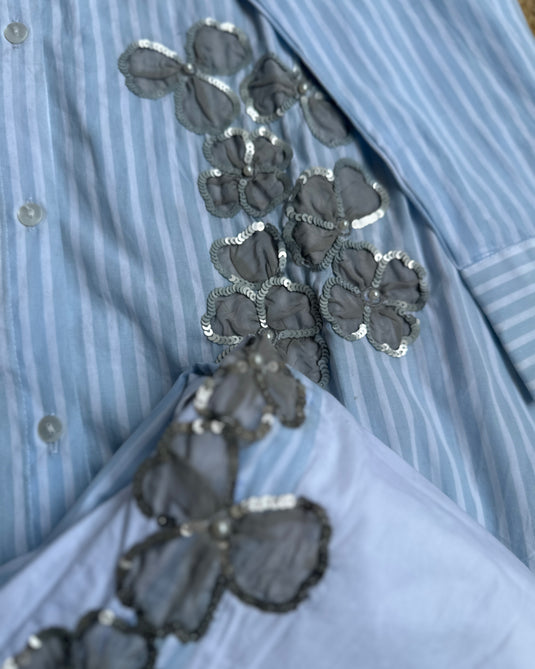 Applique organza patches cotton stripes coord set