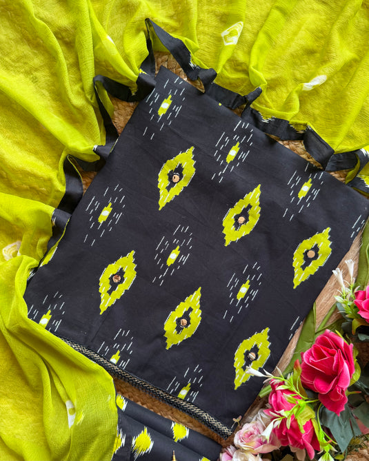 Black parrot Patola print Cambric cotton suit set