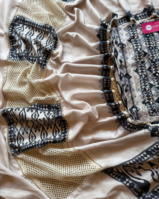 Pakistani Muslin highlighted semi stitched suit set
