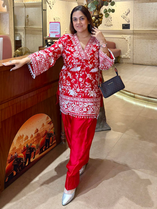 Parsi work farshi salwar upada silk festive coord set