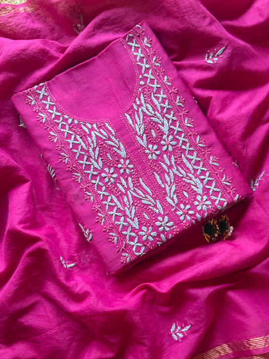 Coloured Bakhiya pure mul chanderi suit set
