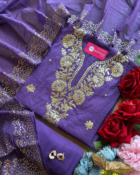 Pita work festive look Mul chanderi suit set