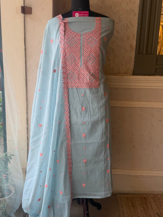 Phulkari work Mul Chanderi suit set
