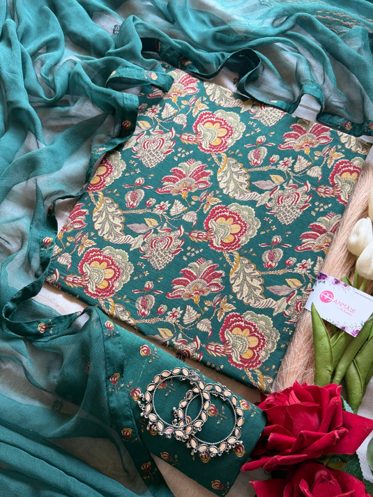 Printed phulwari Cambric cotton suit set with chiffon dupatta
