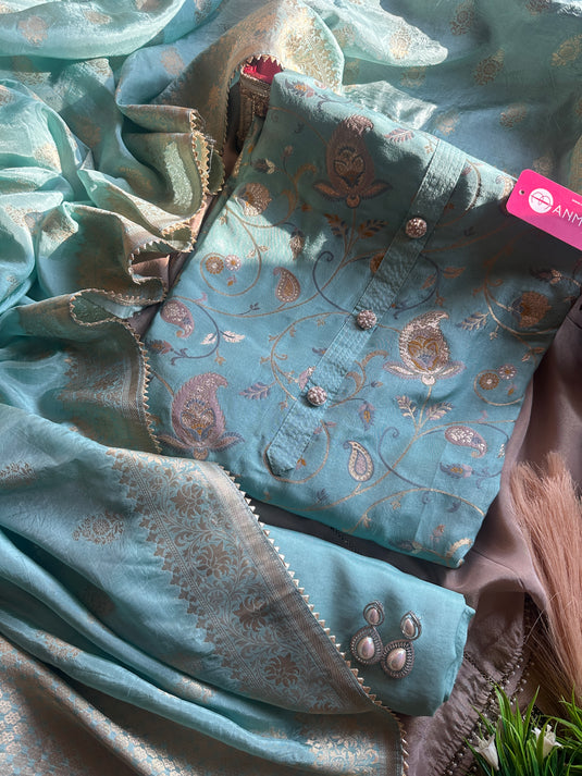 Dolla Silk pastel Jaal jacquard suit set