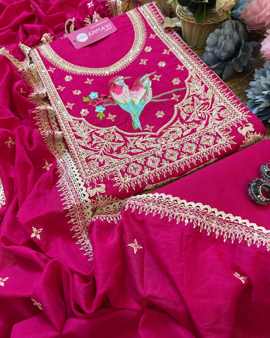 Parrot paradise embroidered cotton suit set