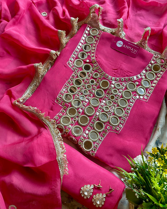 Pure organza Kutch mirror work suit set