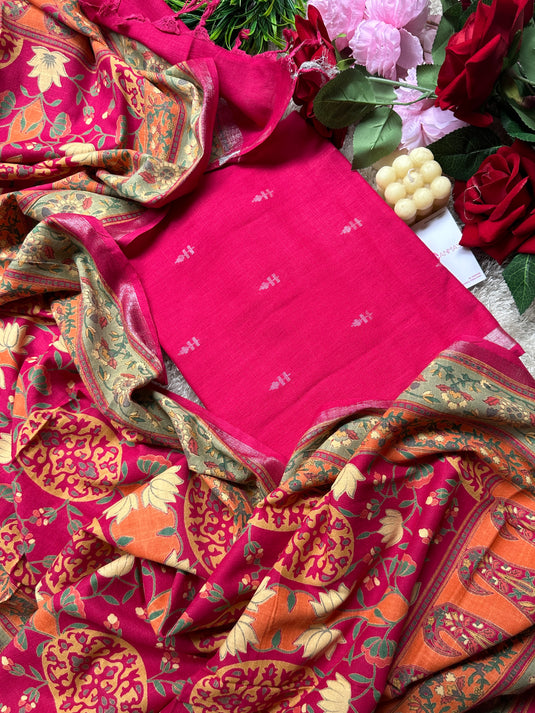 Linen All Over Banarasi highlights suit with digital dupatta