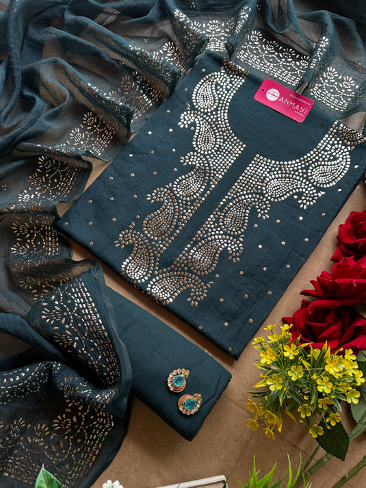 Ambi mukaish work mul Chanderi suit set