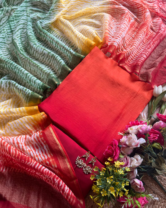 Shibori knots dye dupatta with ombre shaded suit set