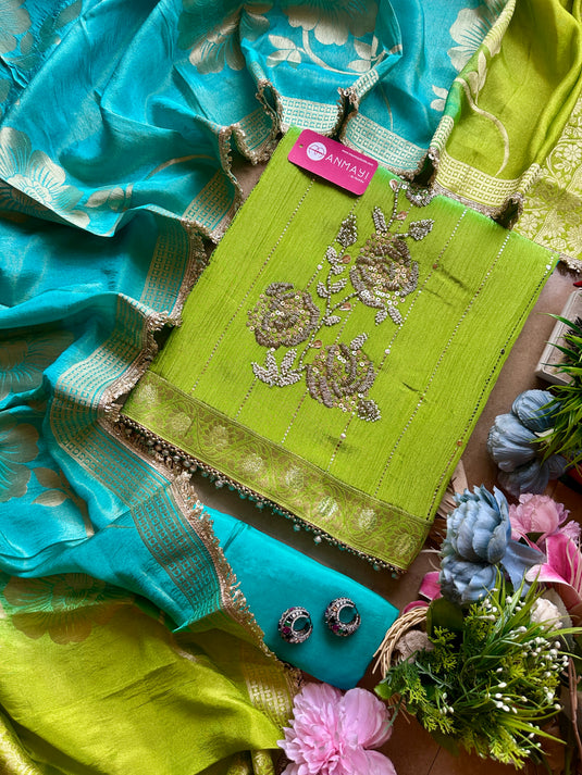 Ombré crushed tissue zardosi work suit set