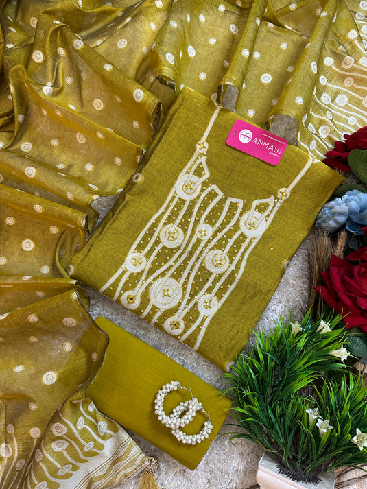 Mushroom patterned Jamdani Cotton Silk Suit