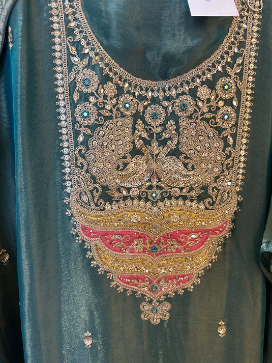 Article 13 teal green anarkali neck