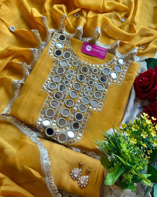 Pure organza Kutch mirror work suit set