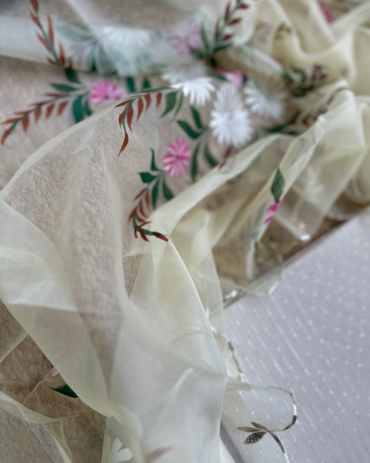 Organza handpaint dupatta with cutwork gotta and cotton suit