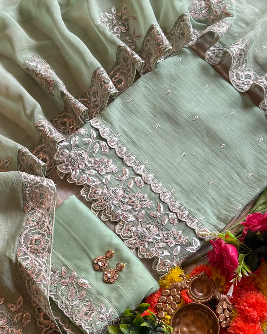 Seaquins embroidered pastel pure mul cotton suit set