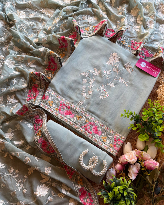 Pure Mul pastel Parsi embroidered suit set