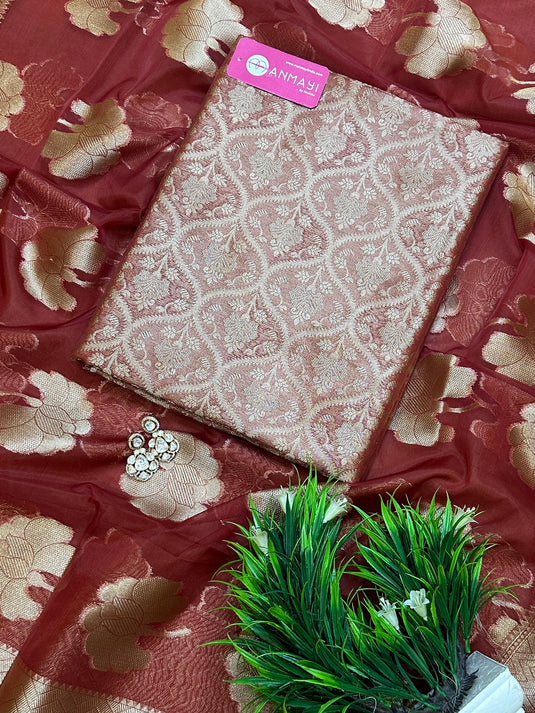 Pure brocade silk suit set with banarasi organza dupatta
