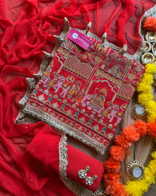 Semi crepe Dori highlight Mughal print suit set