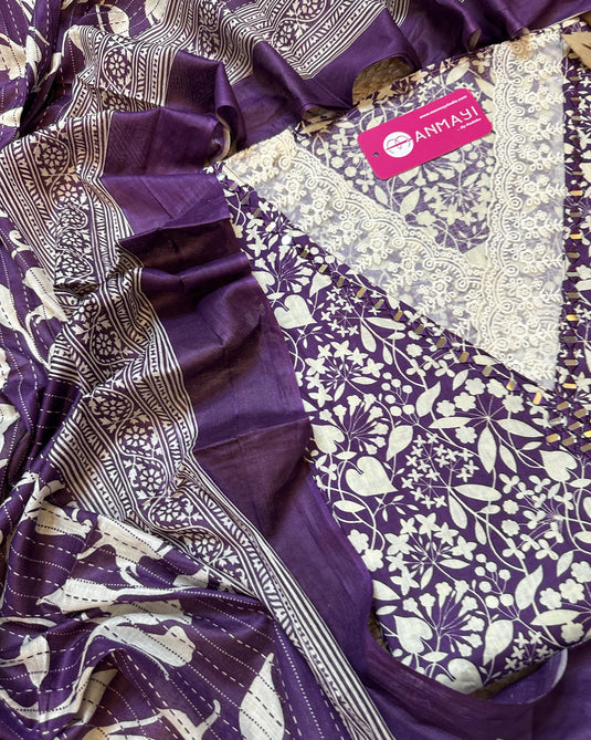 Bright and shine cambric cotton neck detail suit set